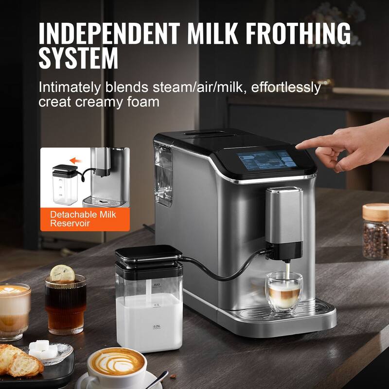20 Bar Automatic Espresso Coffee Machine with Milk Frother and Grinder - 17.3” x 7.4” x 12.5”