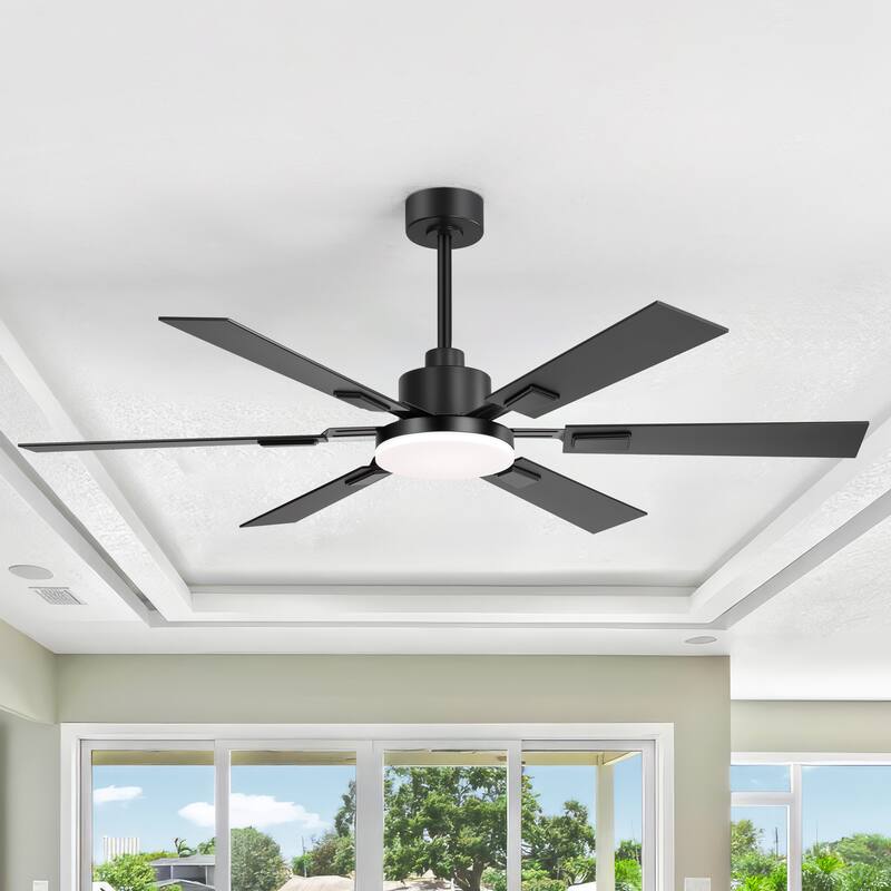 48"/52"/60" Modern Black LED Ceiling Fan with Light Remote (5/6 Reversible Blades)