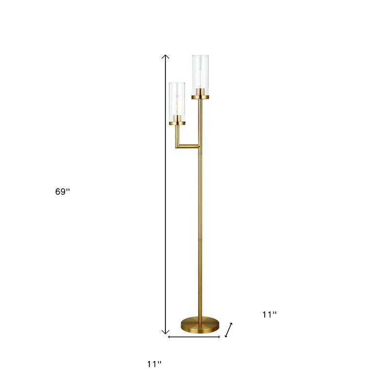 69" Tall Torchiere Floor Lamp with Clear Glass Drum Shades and 2-Light Metal Stand 8 Feet Cord - 69"H x 11"W x 11"D