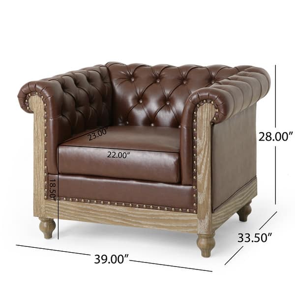 dimension image slide 1 of 2, Castalia Chesterfield Tufted Club Chair by Christopher Knight Home - 39.00" L x 33.50" W x 28.00" H