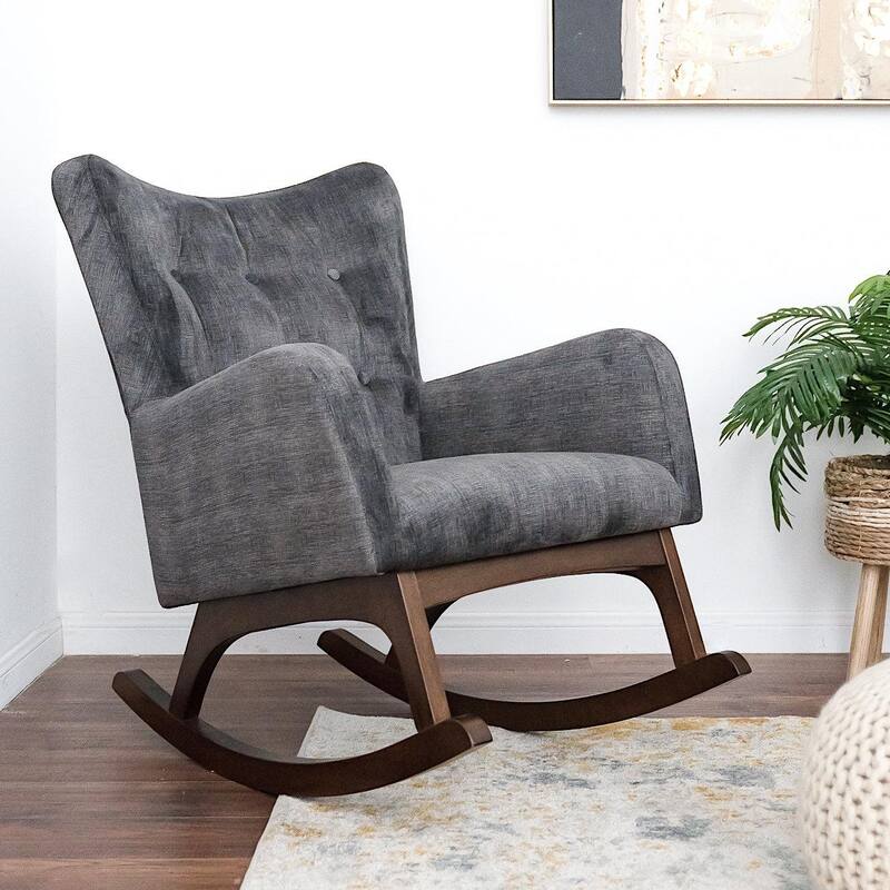 Nursery Rocking Chairs with Solid Wood Base, Leisure Armchair with Padded Seat, Single Glider Chair with High-Back聽