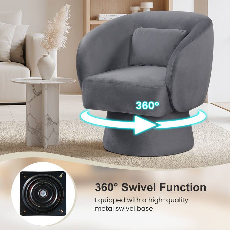 Gymax Swivel Accent Chair w/Curved Back Removable Lumbar Pillow 360