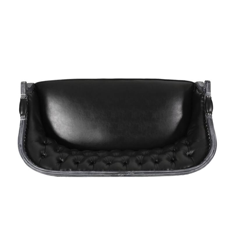 Black 49.5" Faux Leather Loveseat Sofa with Turned Legs and Nailheads for Living Room