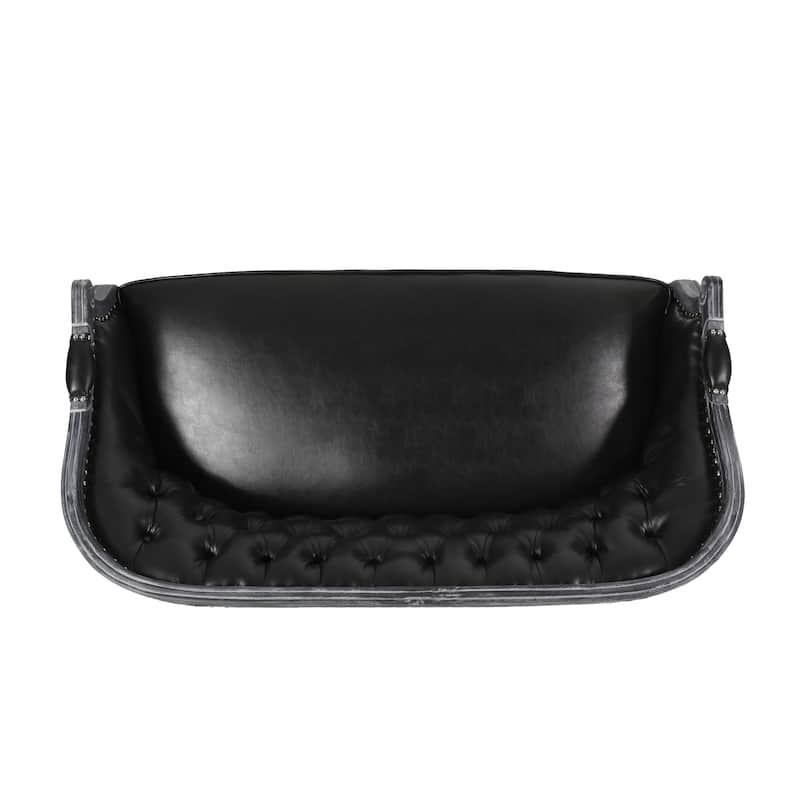 Faux Leather Loveseat Sofa with Turned Legs and Nailheads