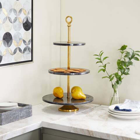 Grey Marble Natural Tiered Server - 14 x 14 x 27
