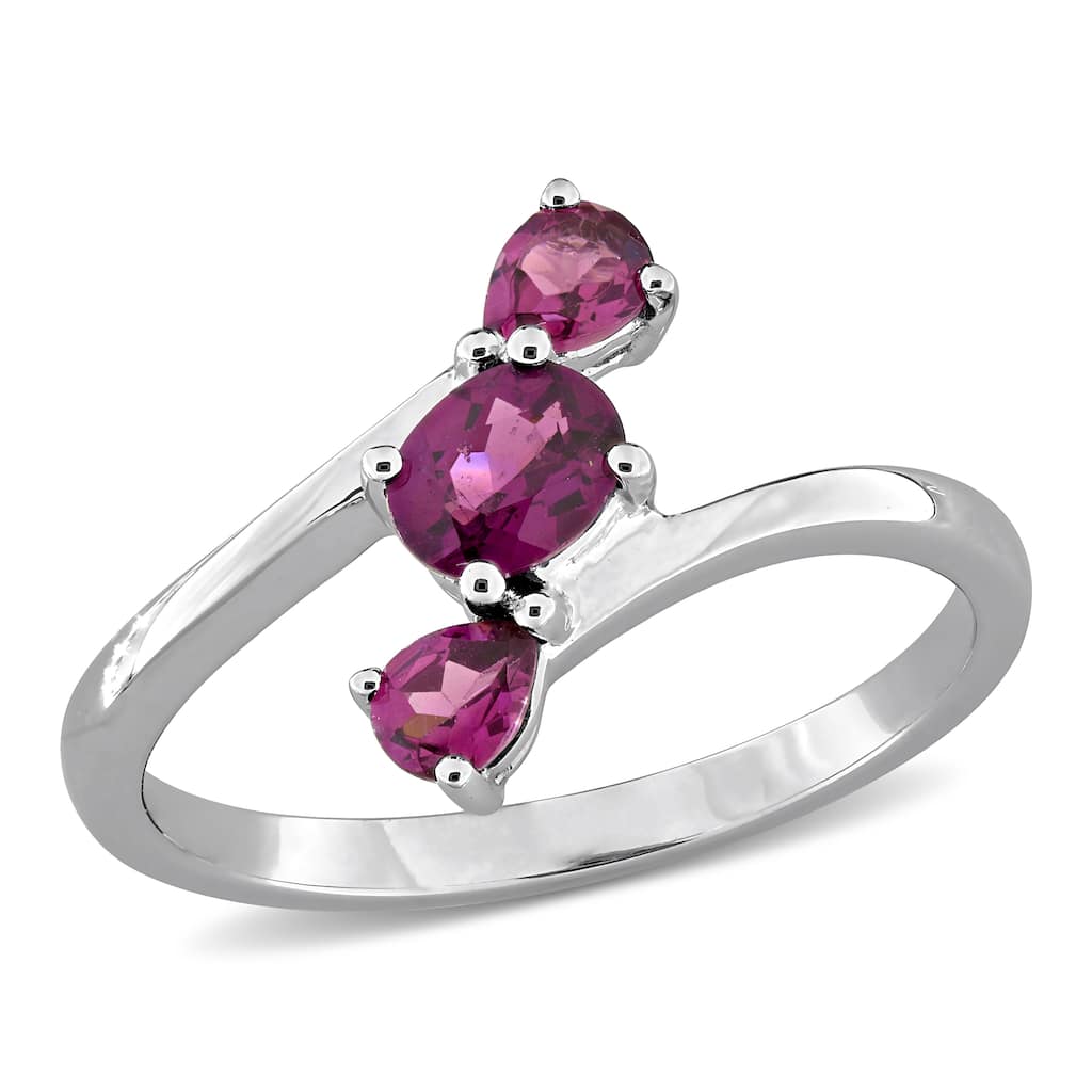 Miadora Multi-Gem Three Stone Bypass Ring Sterling Silver