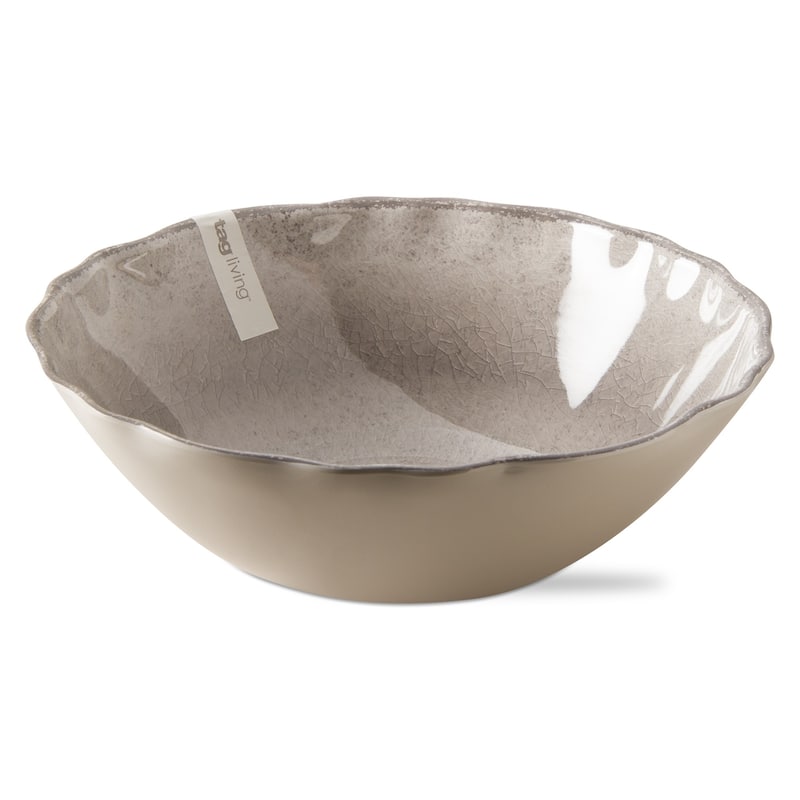 11.8"x11.8" Veranda Cracked Glazed Solid Wavy Edge Melamine Serveware Dinnerware Bowl Dishwasher Safe Indoor Outdoor Grey