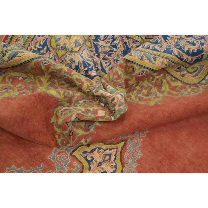 Hand Knotted Oriental 100% Wool Carpet Traditional Floral Oranges & Rust Kerman Area Rug - 12' 0'' X 8' 9''