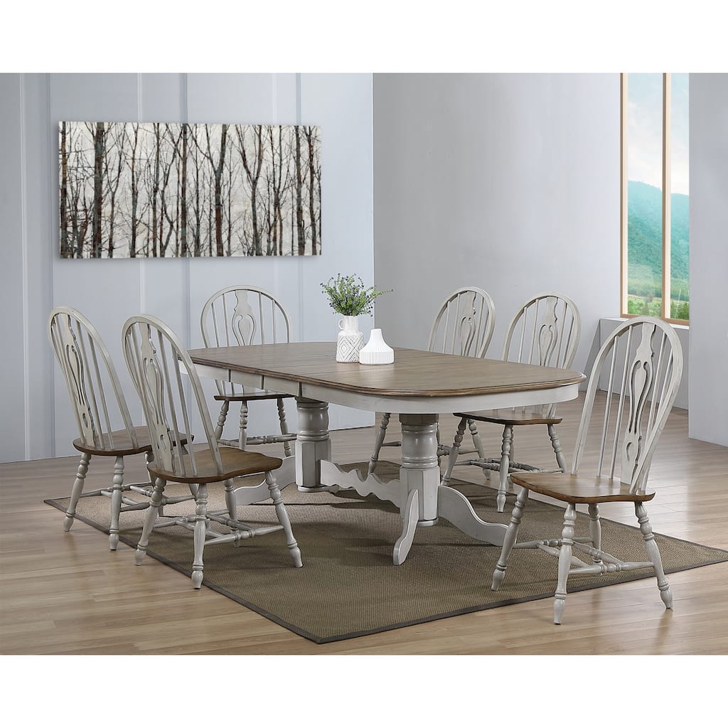 30 in. H, 8 -Piece Brown Rectangle Wood Top with High Lattice Back 6 Seating Dining Room Set