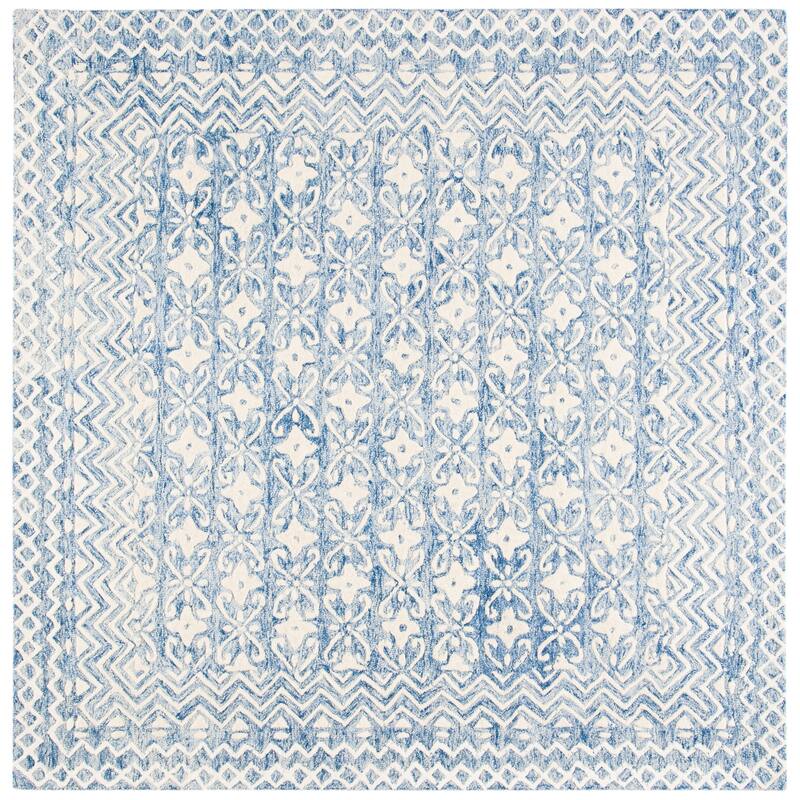 SAFAVIEH Handmade Blossom Manuela Modern Floral Wool Rug - 6' Square - Blue/Ivory