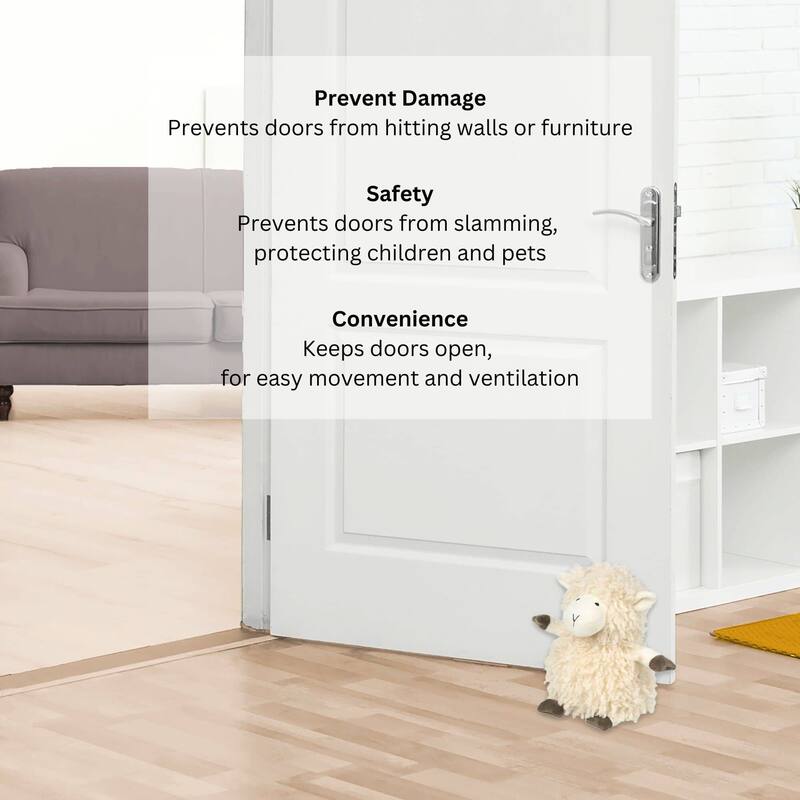 Decorative Sheep Door Stopper, 2.3 lb Weighted, Ecru - 9"H x 5"L x 5"W