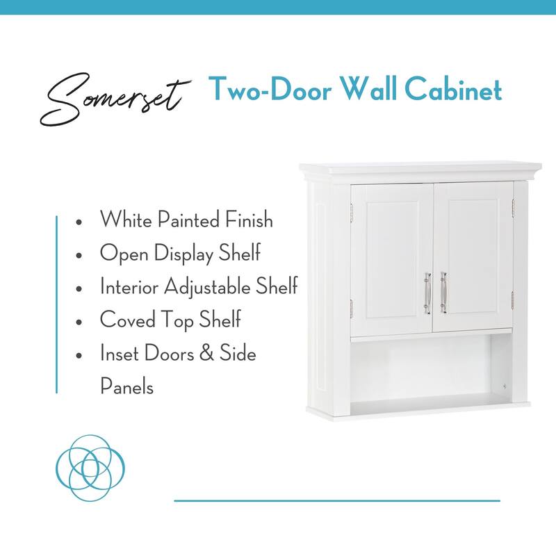 RiverRidge Somerset Two-Door Bathroom and Laundry Wall Mount Storage Medicine Cabinet with Open and Adjustable Shelf - White