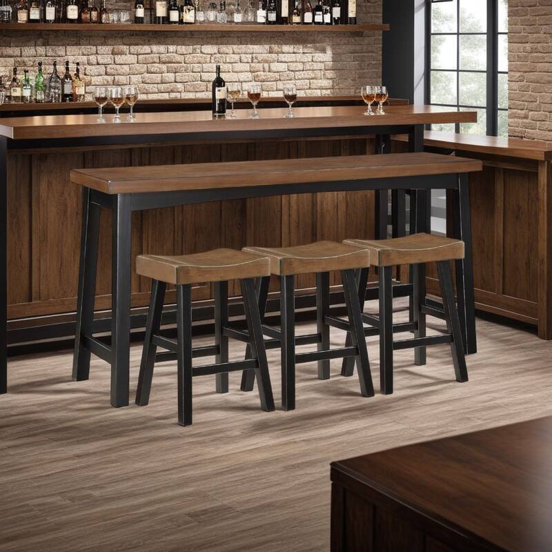 Casy 4pc Counter Height Table Set, 3 Contour Stools, Black Brown Wood