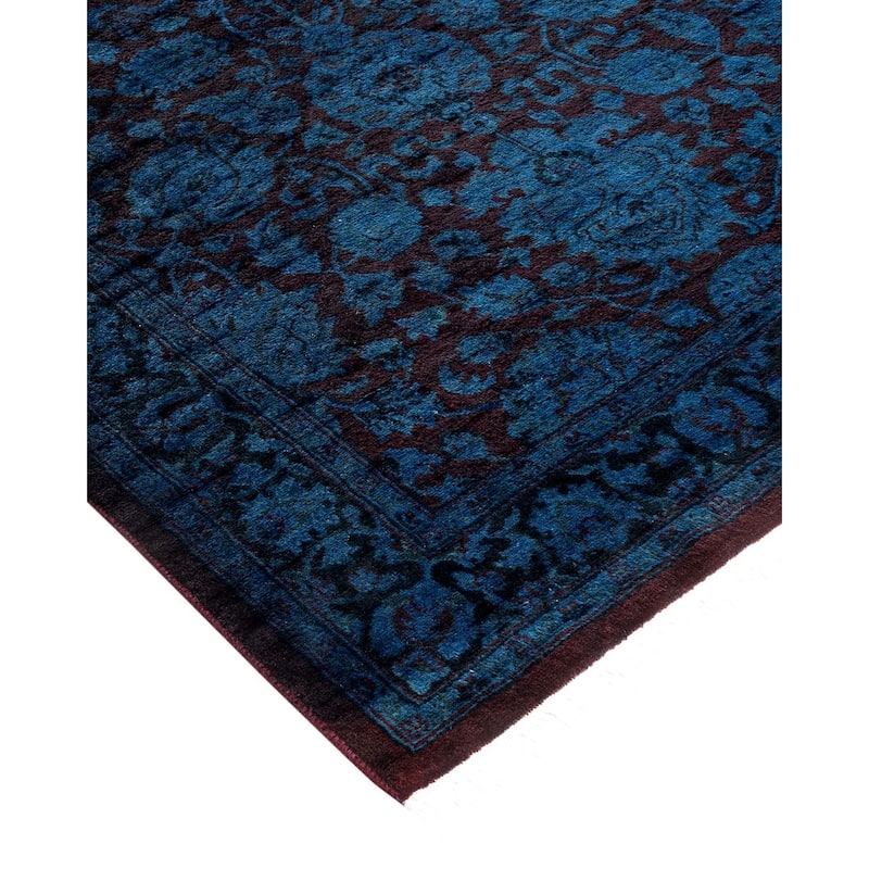 Overton Hand Knotted Wool Vintage Inspired Modern Contemporary Overdyed Navy Runner Rug - 2' 6" x 12' 1"