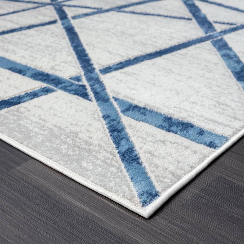 Abani Atlas Collection ATL130A Criss Cross Lines Blue Grey Area Rug