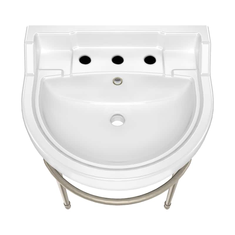 Whitehaus Console Sink With Semi-Circular Bowl, Metal Leg Supports and Front Towel Bar.
