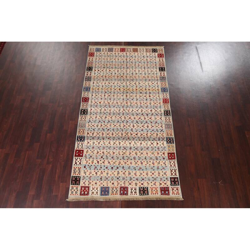 Vegetable Dye Gabbeh Kashkoli Oriental Area Rug Handmade Wool Carpet - 4'11" x 9'5"