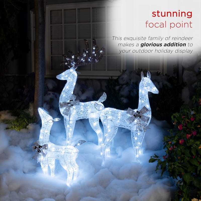 Alpine Corporation White Mesh Holiday Decor Reindeer Family with LED Lights