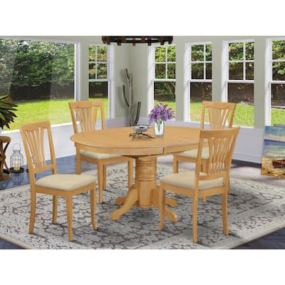 Mediterranean Dining Set - 5 Piece Table & Chair Set - Oval Wood Table with Linen Chairs - 42x60 Inch