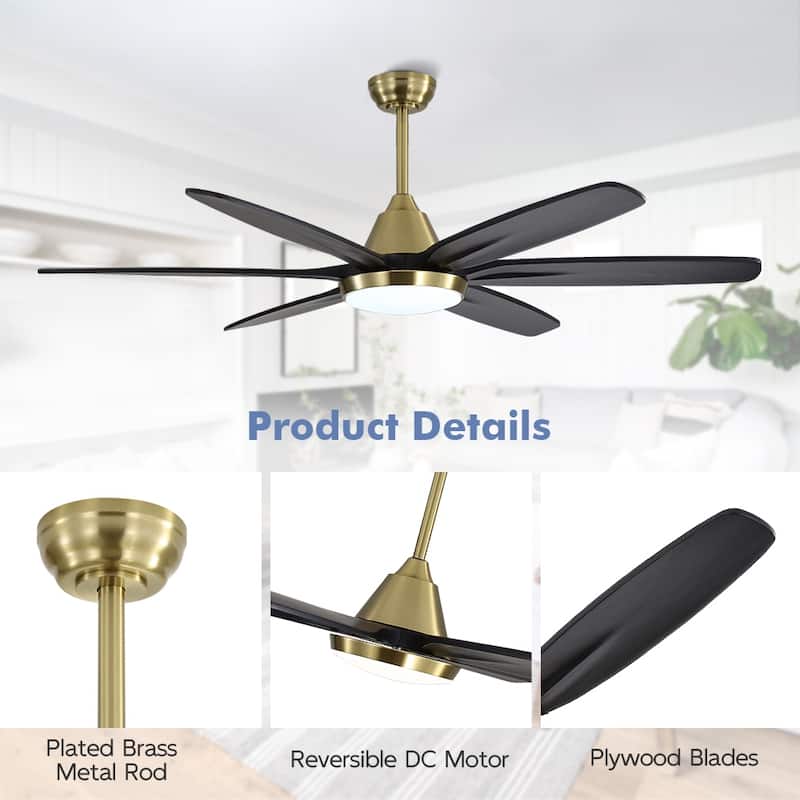 MLiAN Wood Blade LED Ceiling Fan Remote Control 6-Speed DC - 60''