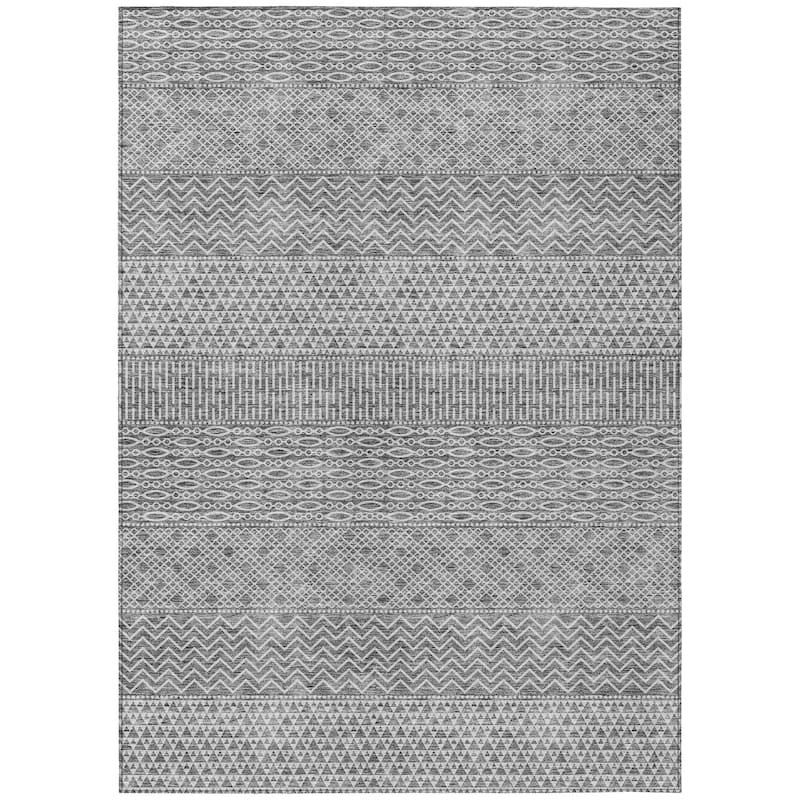 Machine Washable Indoor/ Outdoor Modern Stripes Chantille Rug
