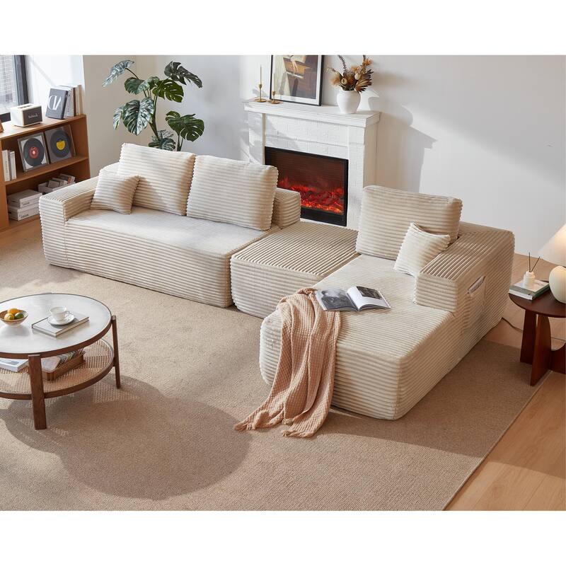 104"Cloud Sectional Couch with U-Shaped Chaise,and Side Pockets,Modern Modular Sofa with Deep Seat, Upholstered