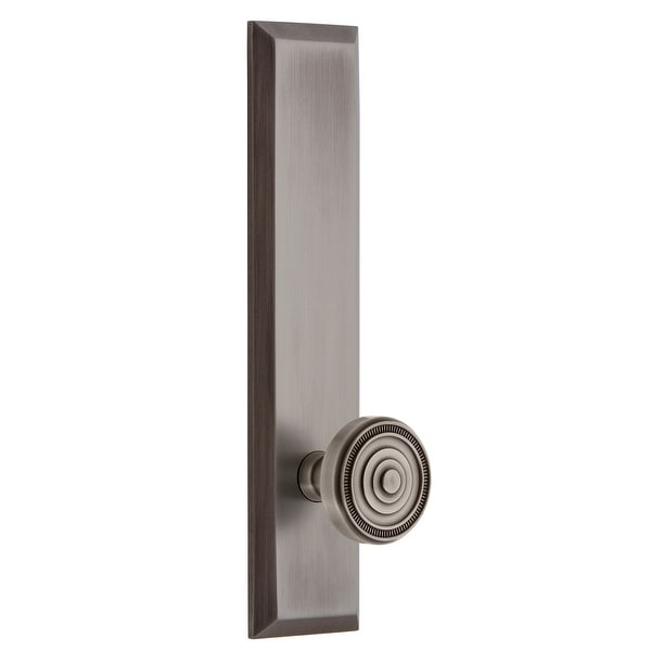 Grandeur FAVSOL_TP_PRV_238_LH Fifth Avenue Solid Brass Tall Plate Left Handed Privacy Door Knob Set with Soleil Knob and 2-3/8"