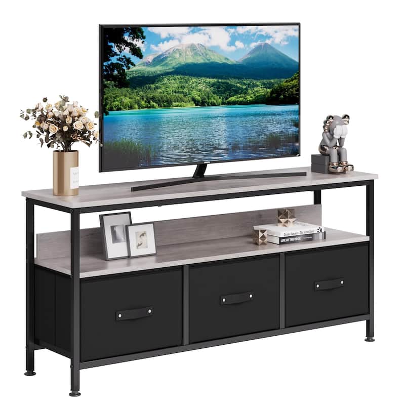 TV Stand Dresser for Bedroom with 3 Fabric Drawer Entertainment Center for 55 Inch Television - Black