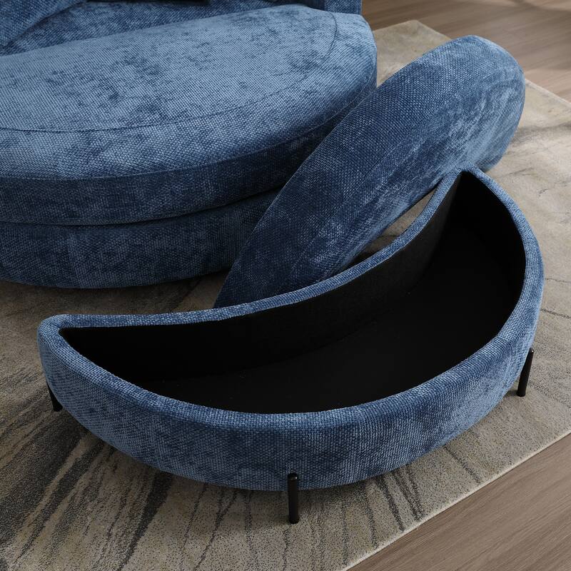 Modern Sofa Chair Round Accent Barrel Chair With 5 Pillows and Storage Ottoman
