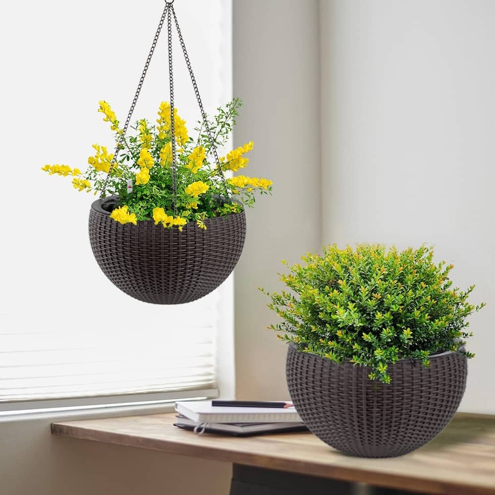 13.4 inch Self-Watering Hanging Rattan-Inspired Planter Large Capacity, Root-Rot Resistant Water Storage