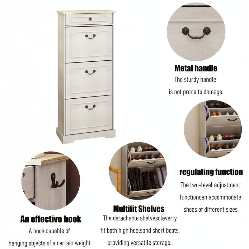 Shoe Cabinet with 1 Drawer & 3 Flip Drawers, Freestanding Storage Organizer, Slim Shoe Cabinet with Adjustable Shelf