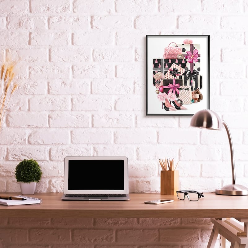 Stupell Fashionista Christmas Gift Stack Glam Style Accessories Framed Wall Art
