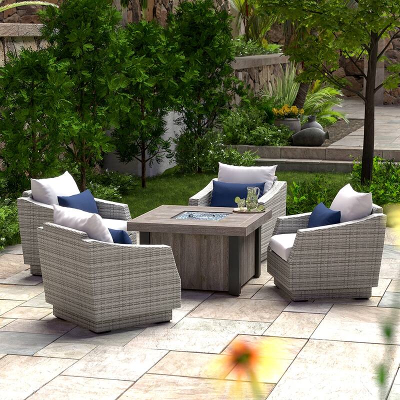 Cannes 5 Piece Sunbrella Outdoor Patio Fire Chat Set