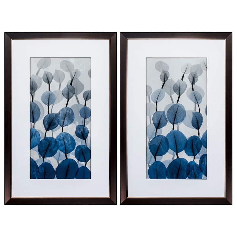 Blue Leaves S/2 Framed Art Under glass - 34 X 22 X 1