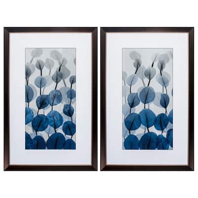 Blue Leaves S/2 Framed Art Under glass