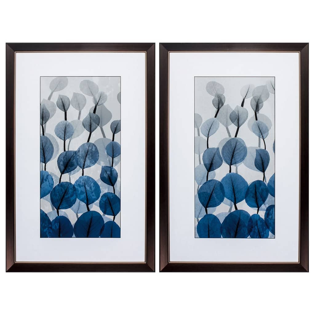 Blue Leaves S/2 Framed Art Under glass