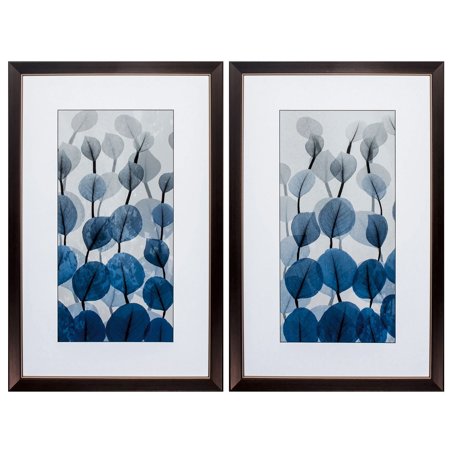 Blue Leaves S/2 Framed Art Under glass