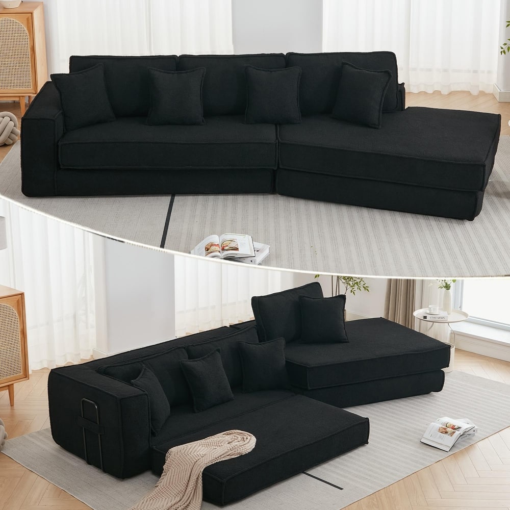 Convertible Folding Sofa Bed with Pillow, Velvet Floor Sleeper Couch for Living Room, Space-Saving Gaming Chair Mattress