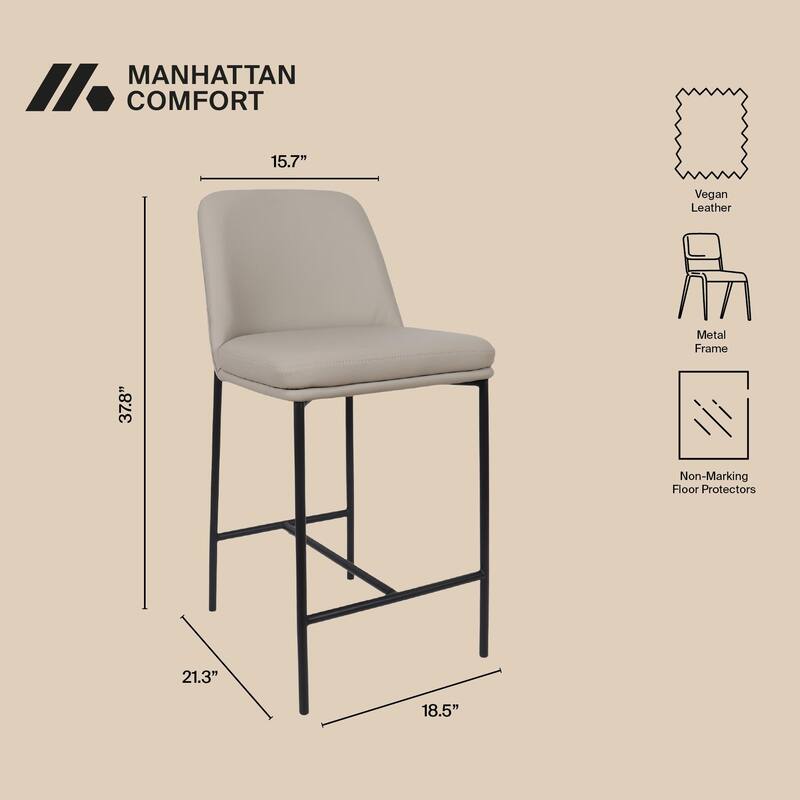 Manhattan Comfort Loft Vegan Leather Metal Counter Stool - Set of 2