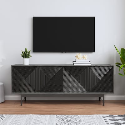 66" Entertainment Center with Storage Cabinet, TV Stand for 55 60 inch TV, Mid Century Modern Media Console Table