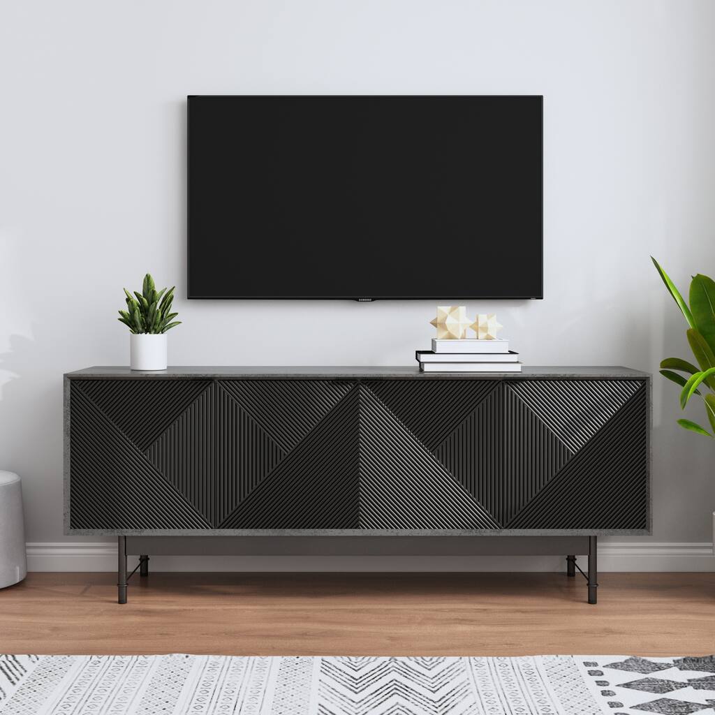 66" Entertainment Center with Storage Cabinet, TV Stand for 55 60 inch TV, Mid Century Modern Media Console Table