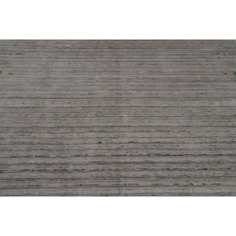 Hand Knotted Oriental 100% Wool Carpet Tribal Animal Pictorial Greys & Charcoal Gabbeh Area Rug - 9' 10'' X 8' 0''
