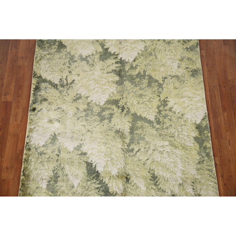 Green Modern Indian Abstract Rug Hand-Knotted Wool Carpet - 4'8"x 6'6"