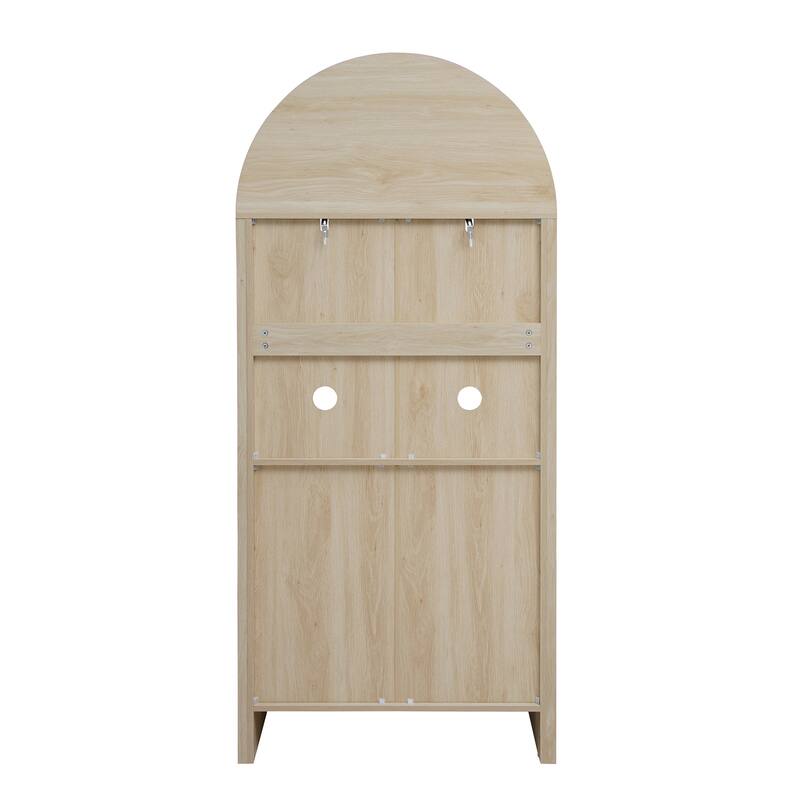 Arched Kitchen Cabinet with Fan-Shaped Handles, Wood Storage Cabinets, Accent Cabinet with Adjustable Shelves