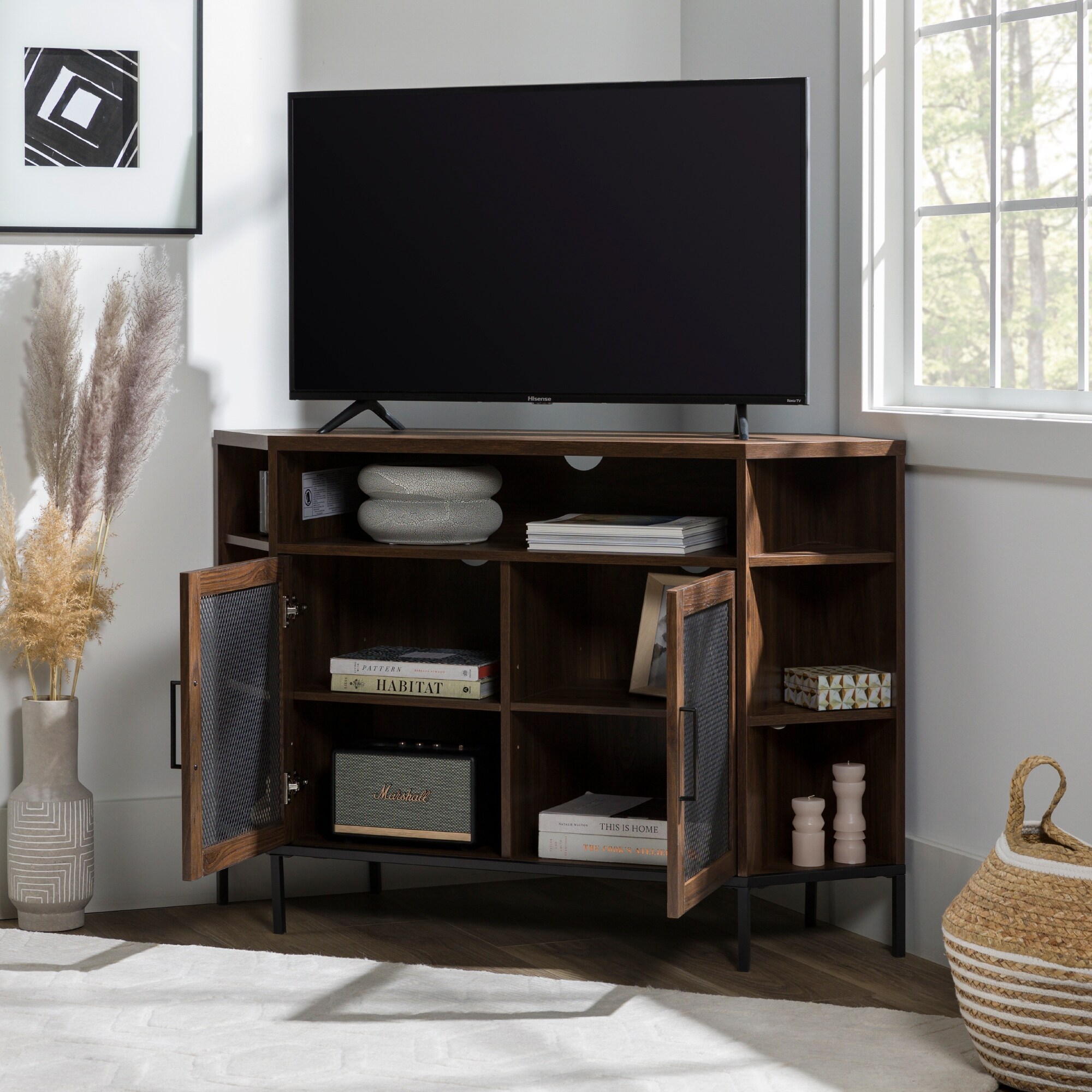 Middlebrook Kujawa 48inch Mesh Door Corner TV Stand Bed Bath