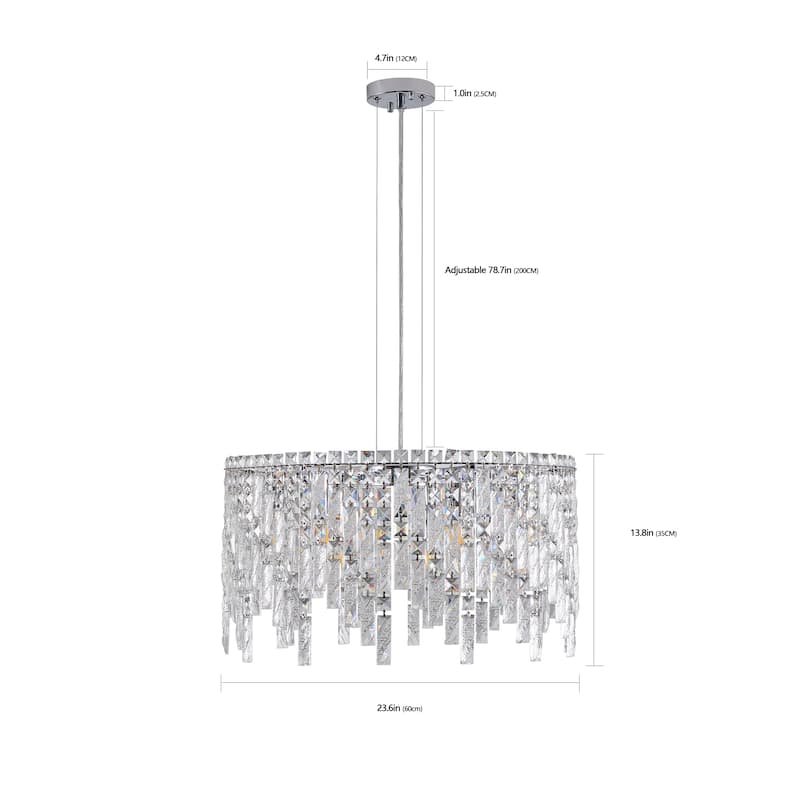 24" Luxurious Round Silver Crystal Chandelier, Contemporary Pendant Light (Bulbs Not Included) - Chrome