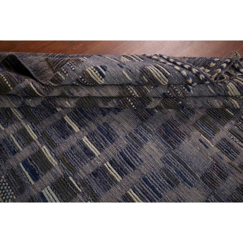 Blue Moroccan Palace Size Area Rug Handmade Wool Carpet - 14'9"x 18'0"