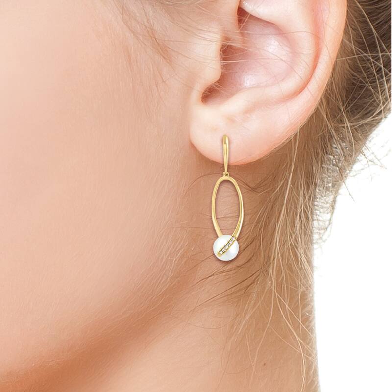 EFFY 14K Yellow Gold Diamond and Freshwater Pearl Earrings