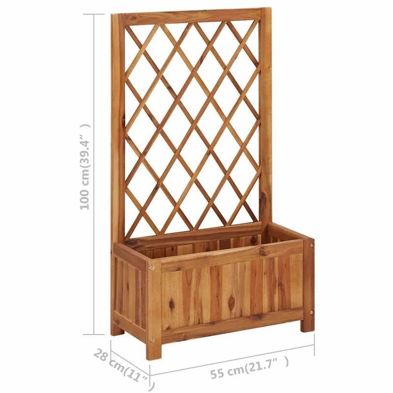 Natural Acacia Wood Raised Garden Bed Planter with Trellis and Drainage - 21.7" x 11" x 39.4" (L x W x H)