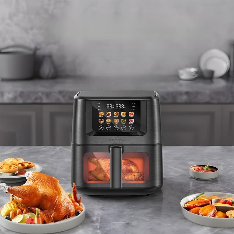 Air Fryer with Color LCD Display Touchscreen with ClearCook Cooking Window,Broil,Roast,Dehydrate,Bake